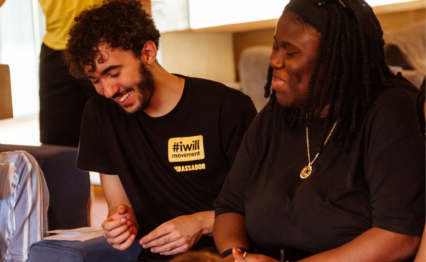 Two people laughing